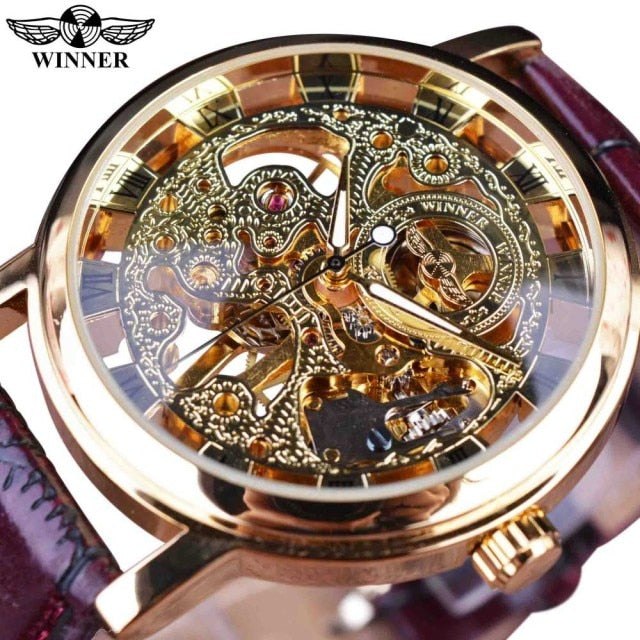 Golden Case Luxury Casual Design Brown Leather Strap Men Watches