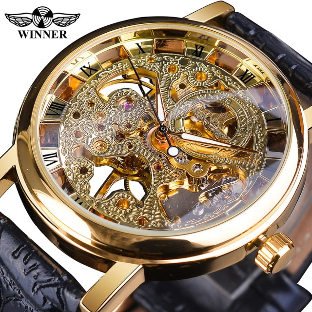 Golden Case Luxury Casual Design Brown Leather Strap Men Watches