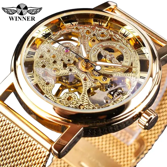 Golden Case Luxury Casual Design Brown Leather Strap Men Watches