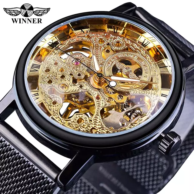 Golden Case Luxury Casual Design Brown Leather Strap Men Watches