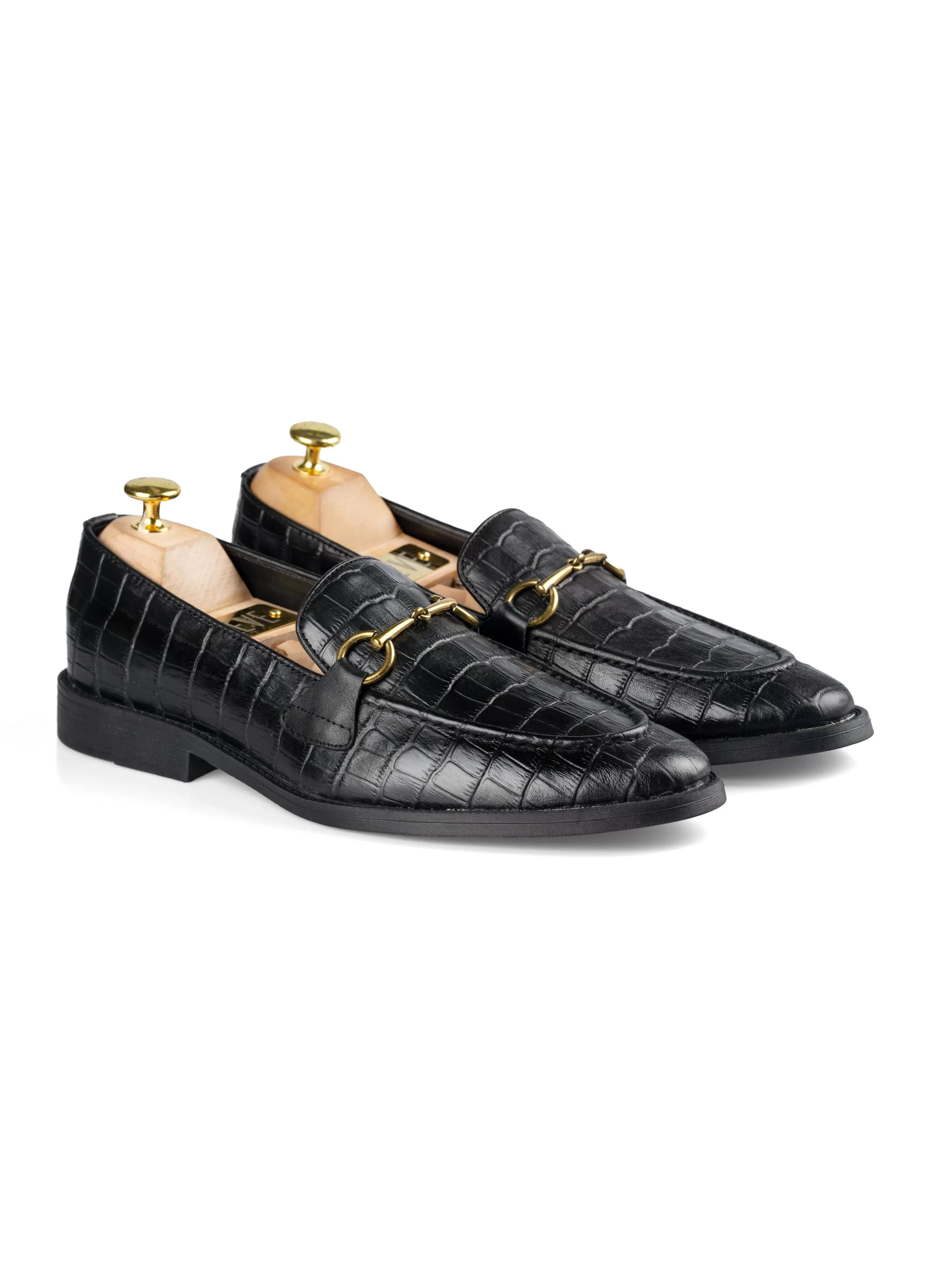 Horsebit Buckle Loafer - Black Croco Leather (Flexi-Sole)