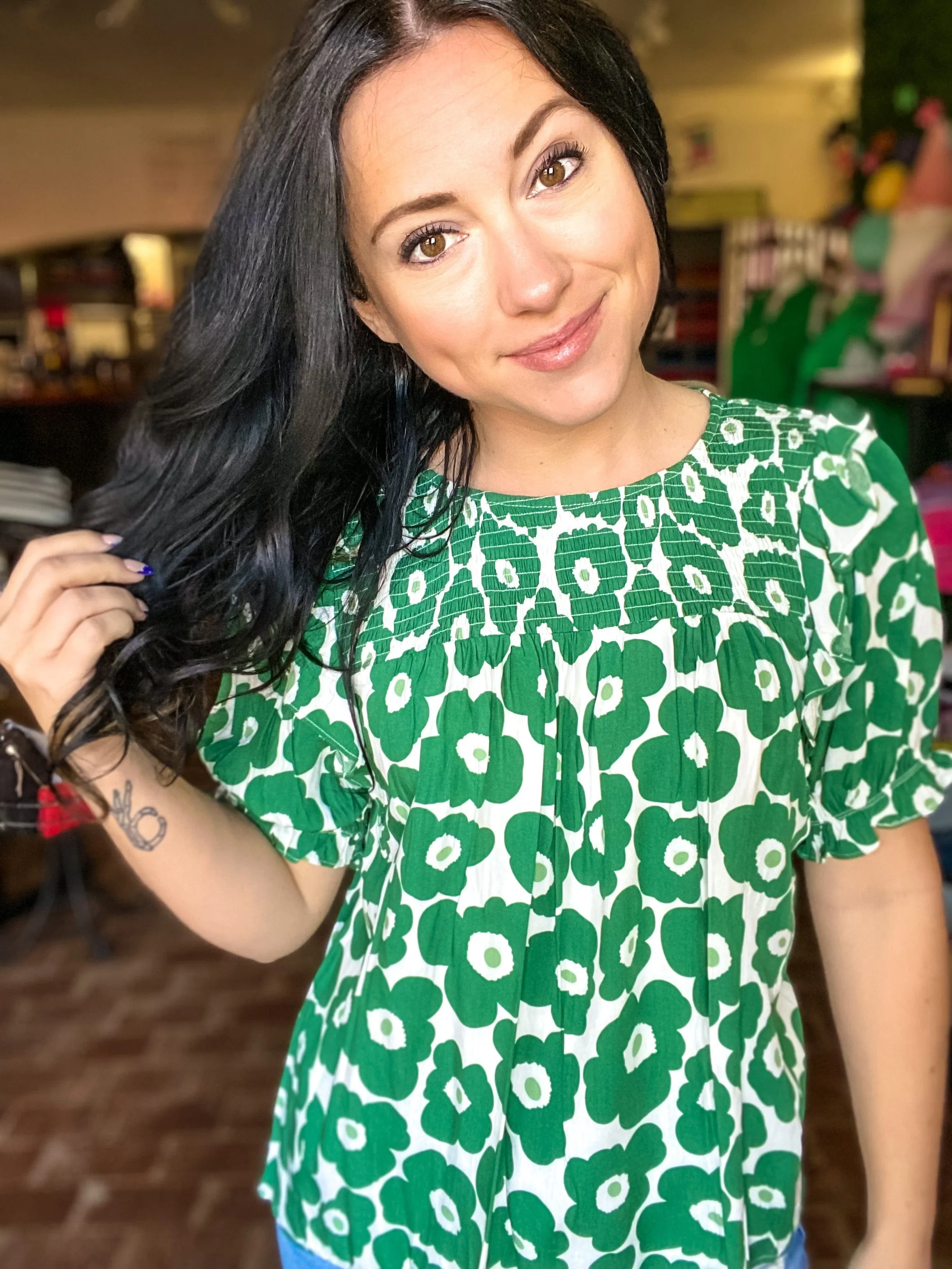 Jess Puff Sleeve Top Green