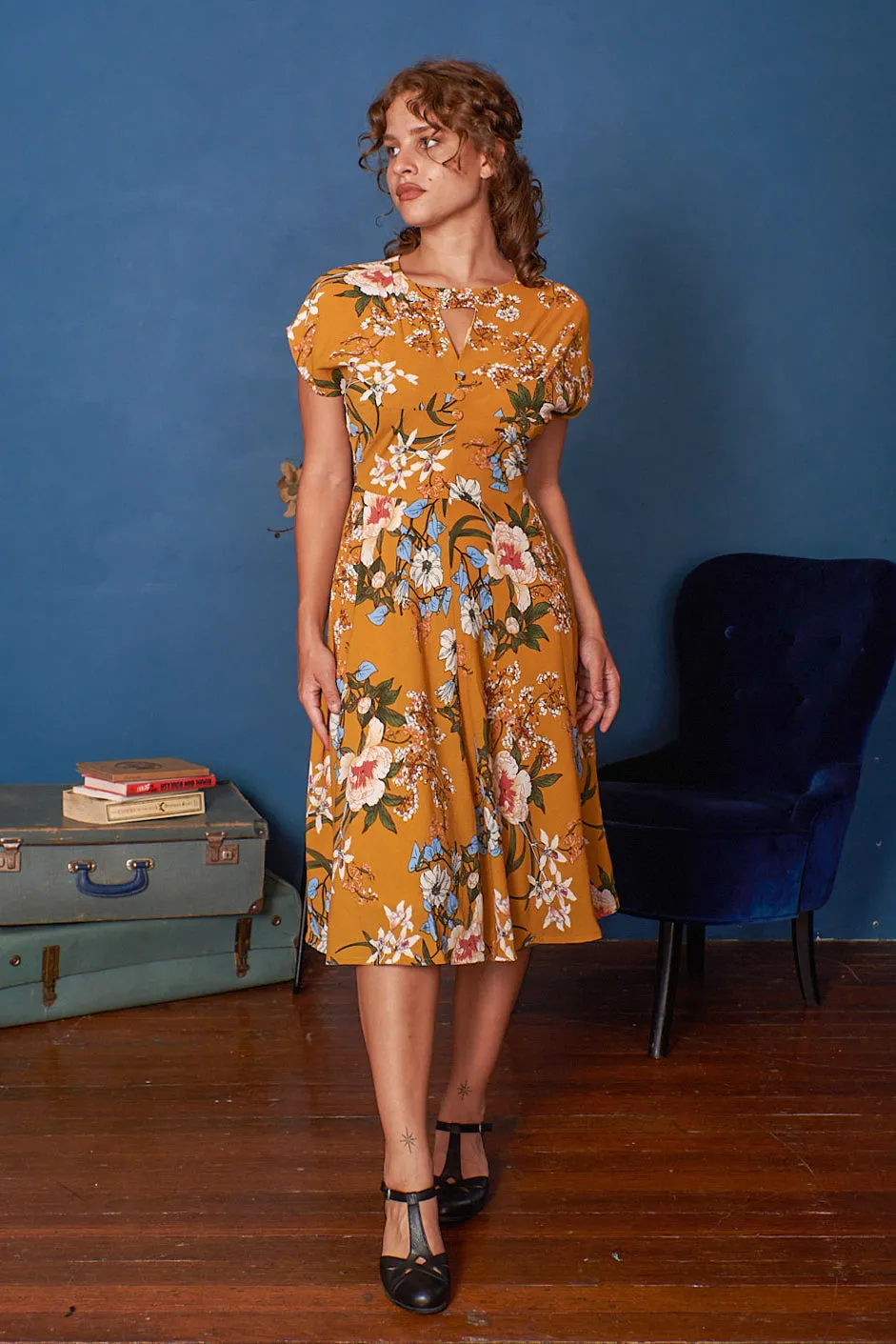 Kay Mustard & Cream Floral Dress