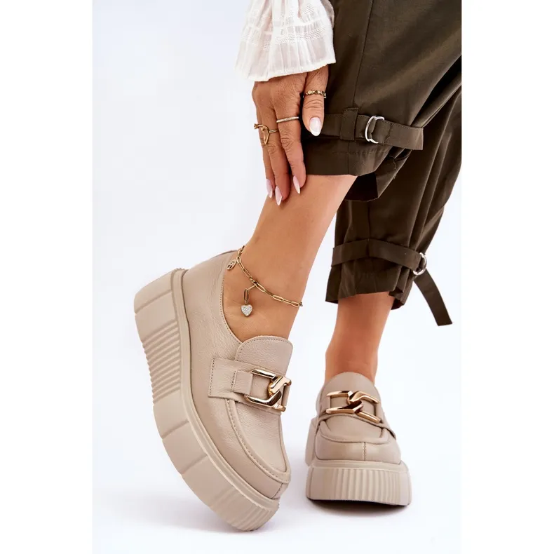 Lemar Fashionable Leather Platform Shoes Beige Marsol