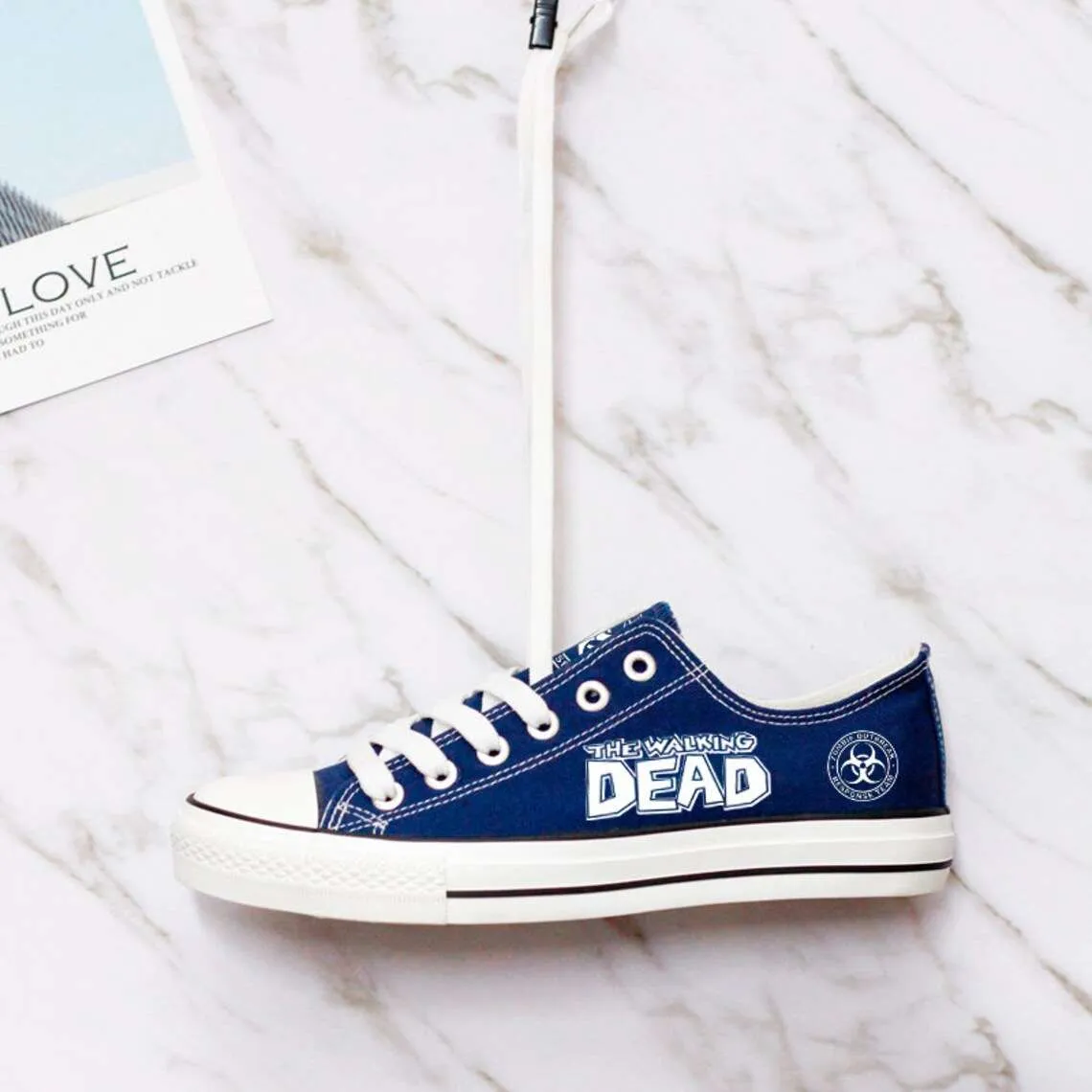 Love The Walking Dead Blue Sneakers Casual Canvas Low Top Converse Shoes For Halloween