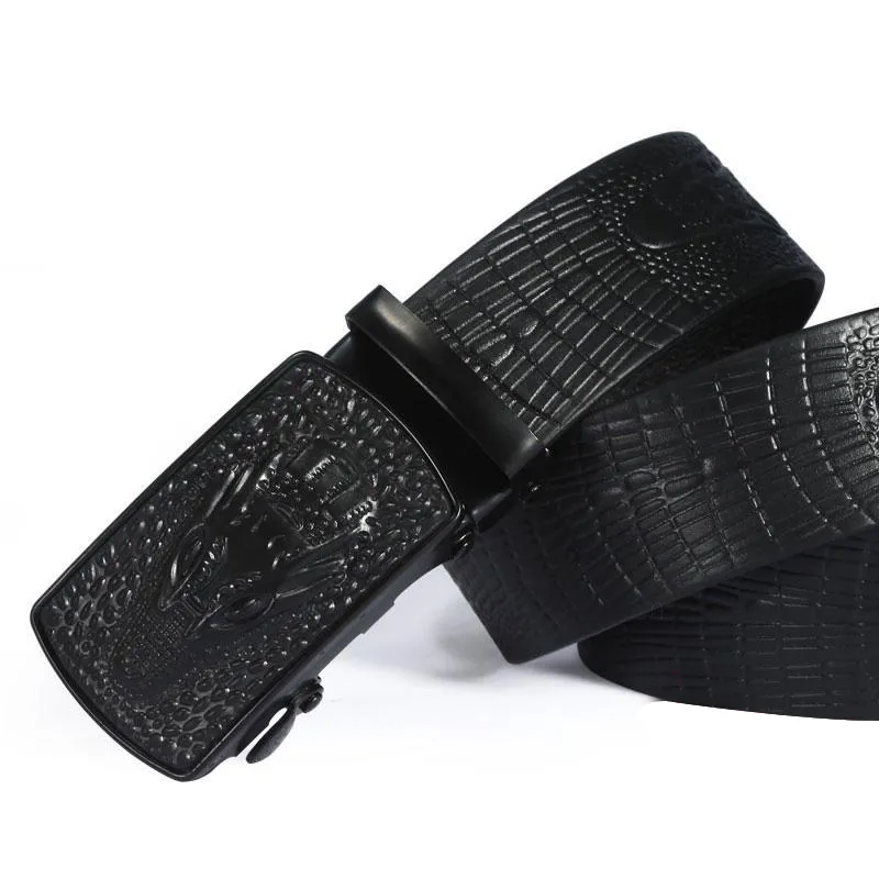 Luxury Belt Men's leather with crocodile pattern / Rock Style Belt With Automatic Buckle