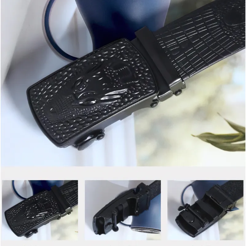 Luxury Belt Men's leather with crocodile pattern / Rock Style Belt With Automatic Buckle