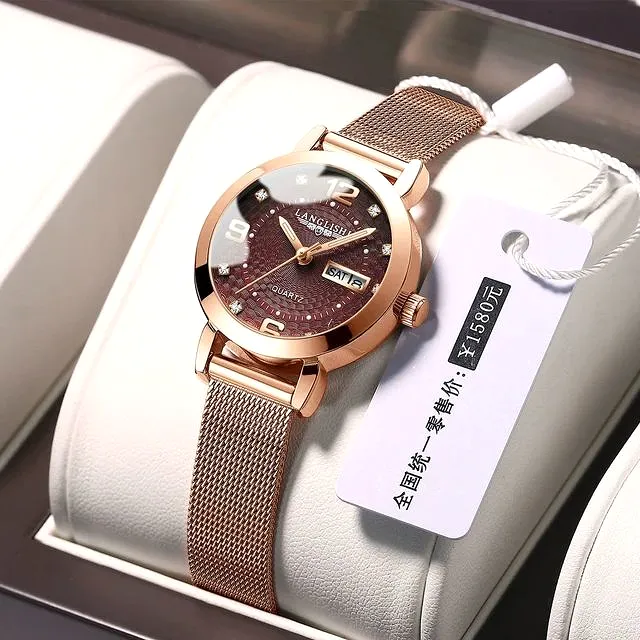 Luxury Quartz Watches Women Fashion Exquisite Crown Mesh Belt Glow Leisure Party Luminous Calendar Watches W215893