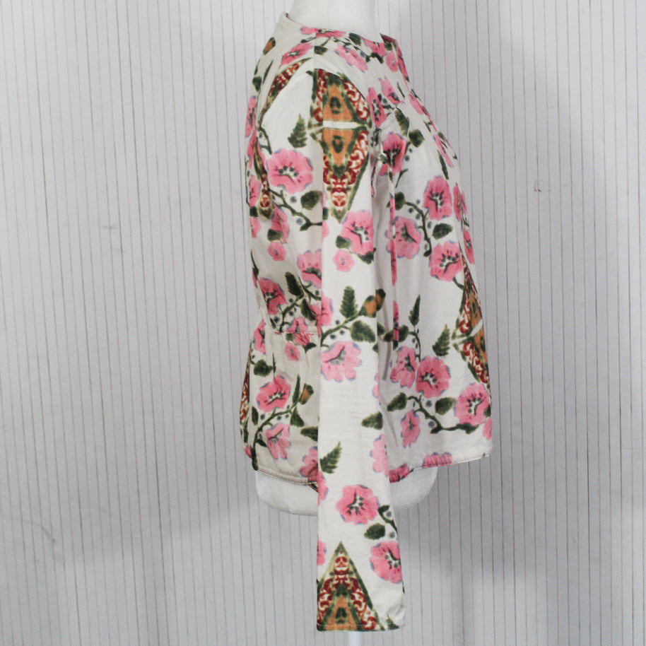 Marni Ivory & Pink Floral Cotton Drawstring Detail Top S