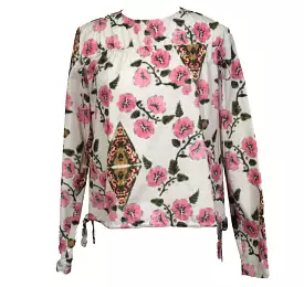 Marni Ivory & Pink Floral Cotton Drawstring Detail Top S