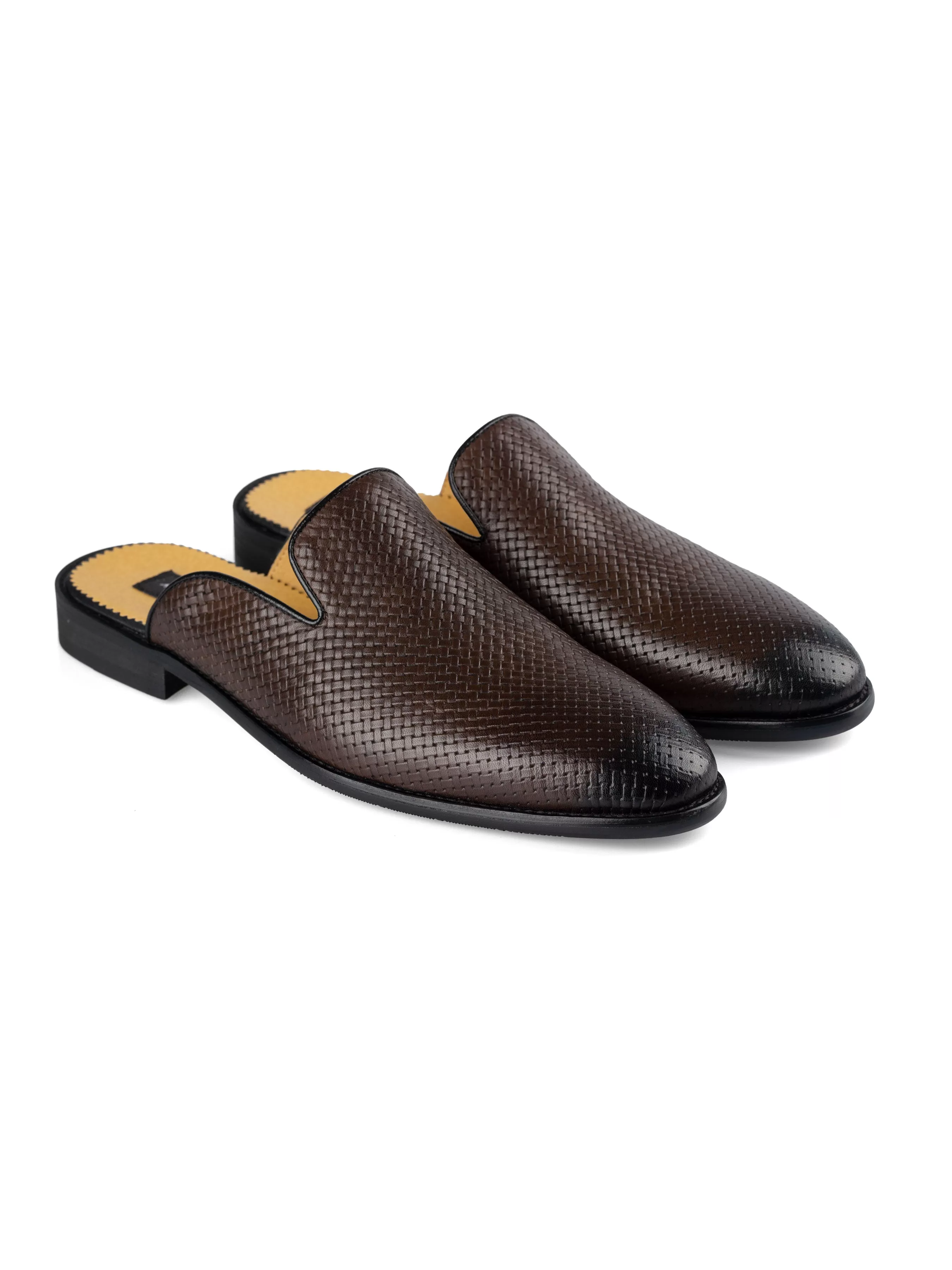 Mules - Dark Brown Woven Leather