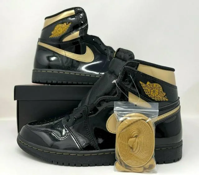 Nike air jordan retro 1 high og black metallic gold 2020 men's size 9 555088-032