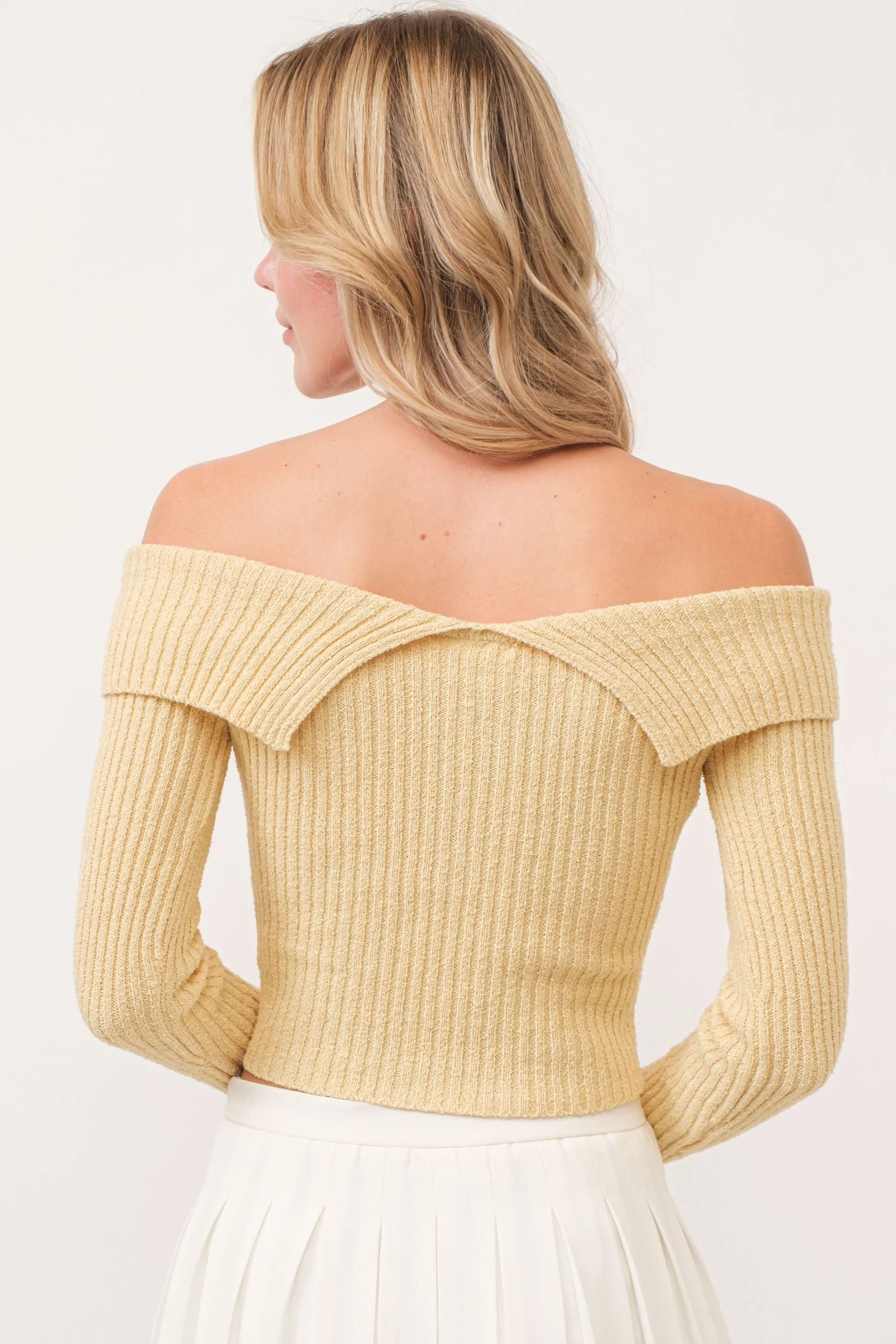 Off Shoulder Zip Up Sweater