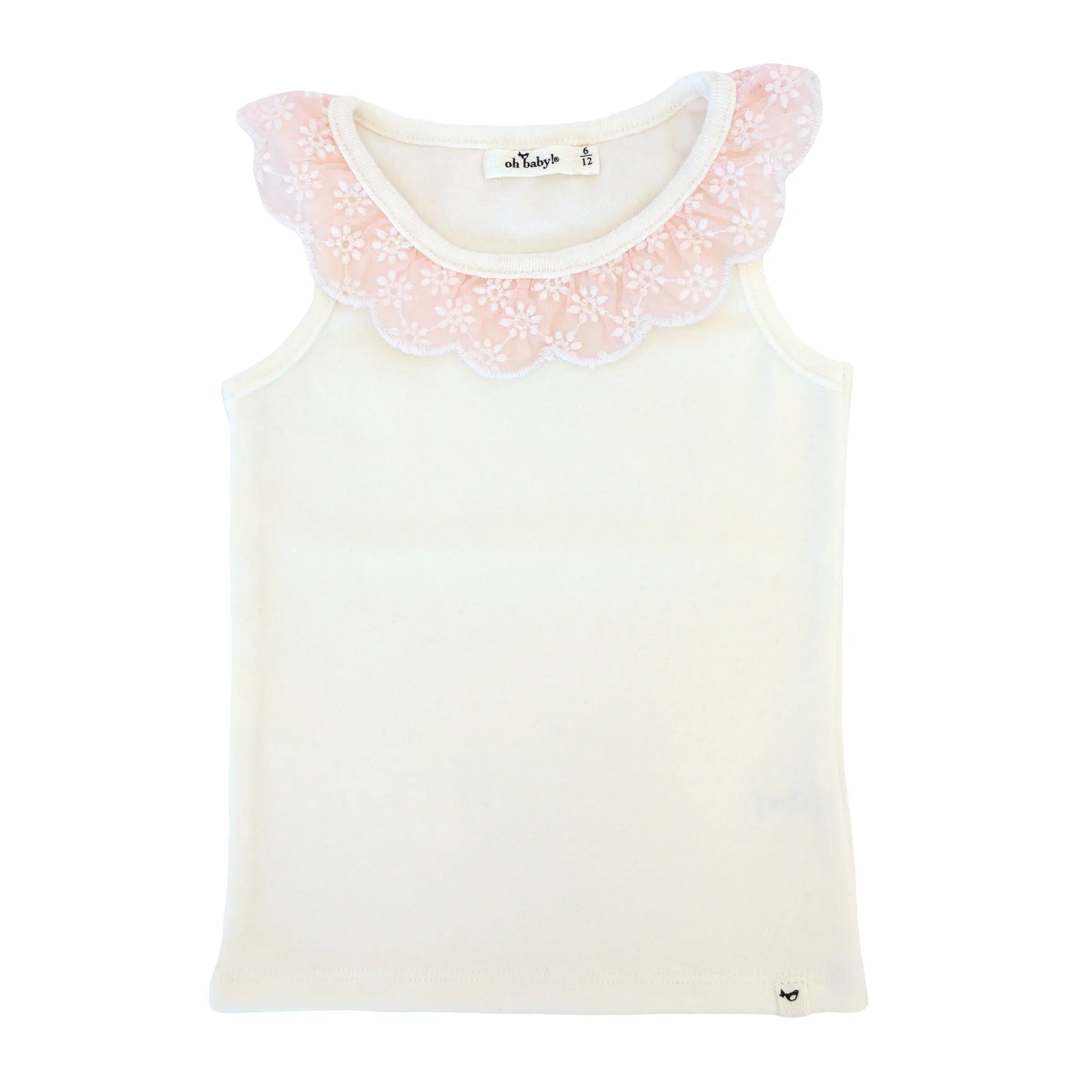 oh baby! Embroidered Daisies Collar Baby Rib Tank - Cream