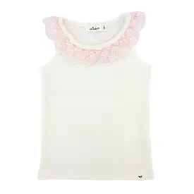 oh baby! Embroidered Daisies Collar Baby Rib Tank - Cream