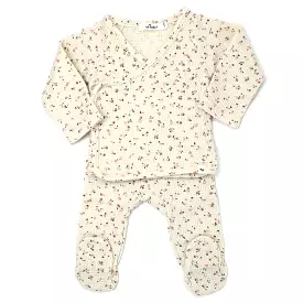 oh baby! Kimono Two Piece Footie Set - Waffle Knit - Roses - Cream