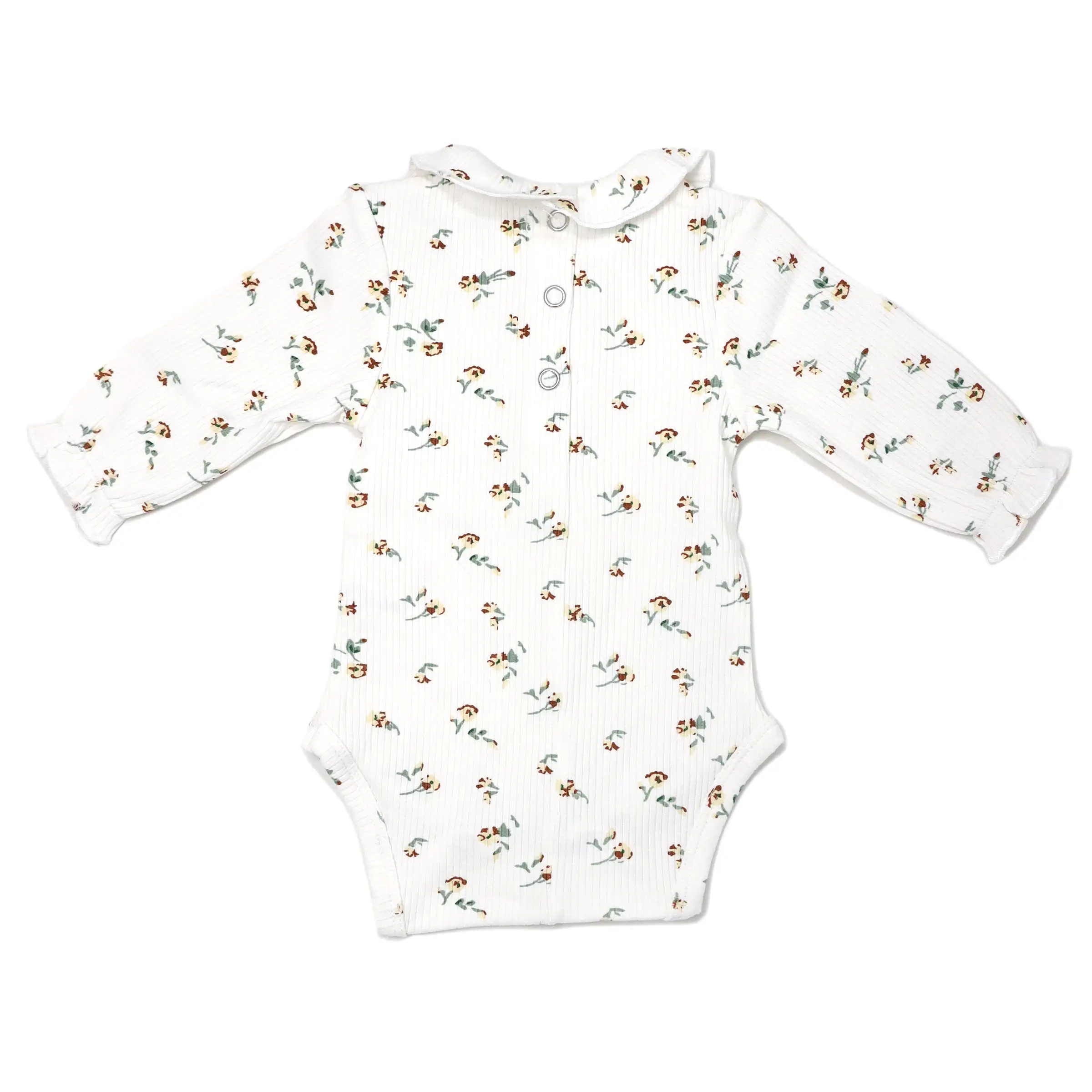 oh baby! Long Sleeve Onesie - Rib Knit Ruffle Collar  - Scattered Flowers - Cream