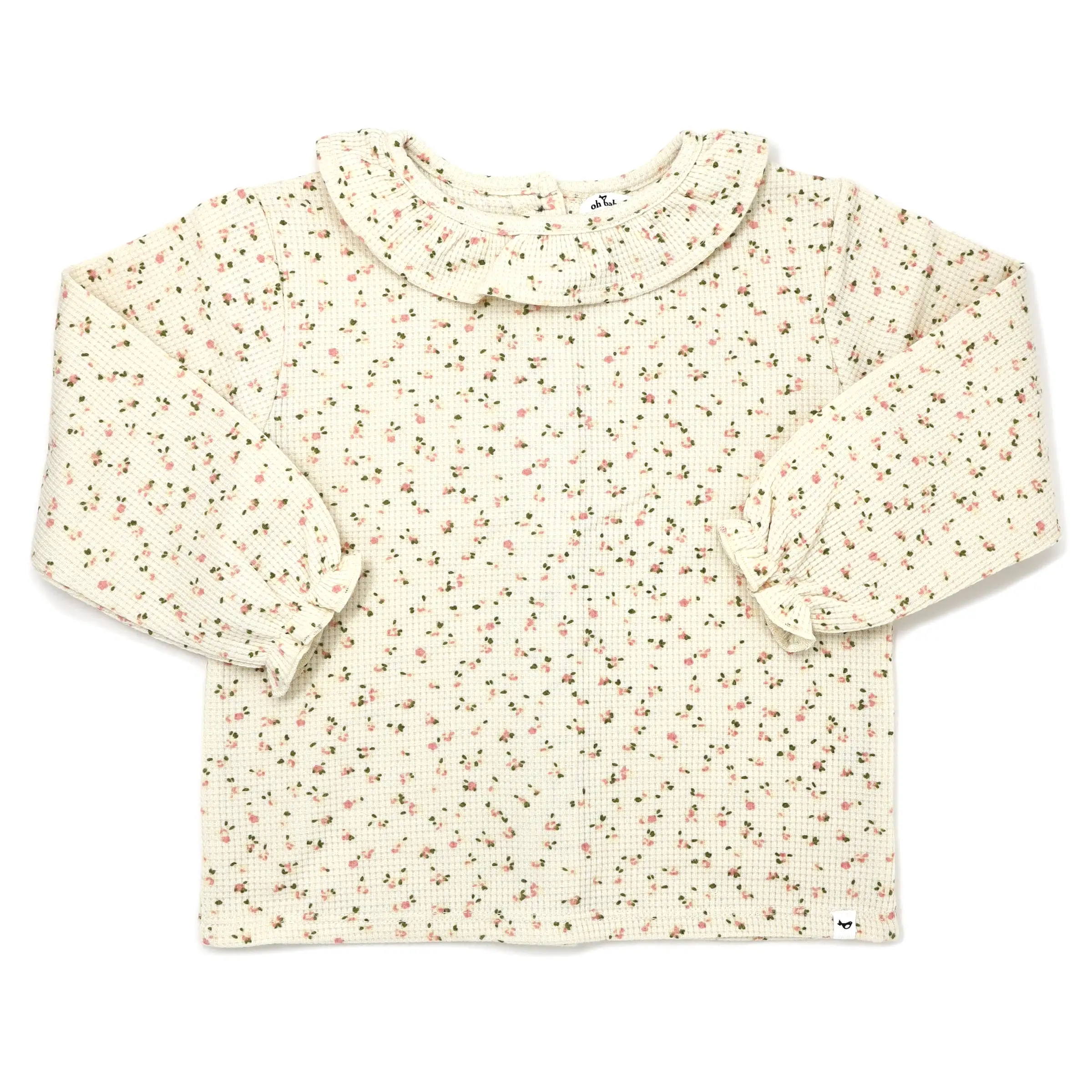 oh baby! Ruffle Collar Waffle Knit Blouse - Roses - Cream