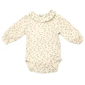 oh baby! Ruffle Collar Waffle Knit Onesie - Roses - Cream