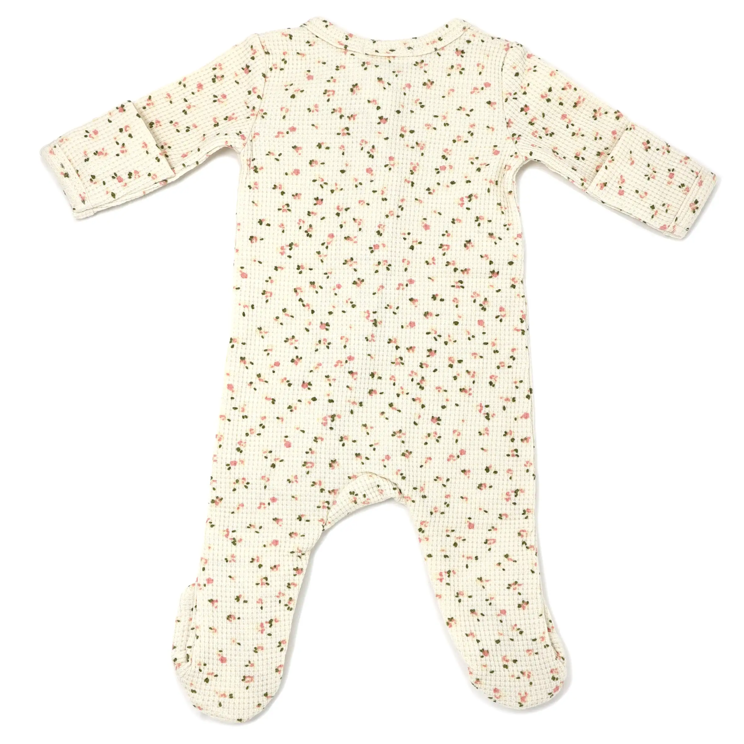 oh baby! Two Way Zipper Footie - Waffle Knit - Roses - Cream