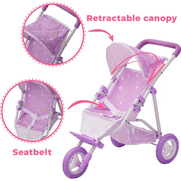 Olivia's Little World by Teamson Kids Olivia's Little World Doll Jogging-Style Stroller, Purple/Stars