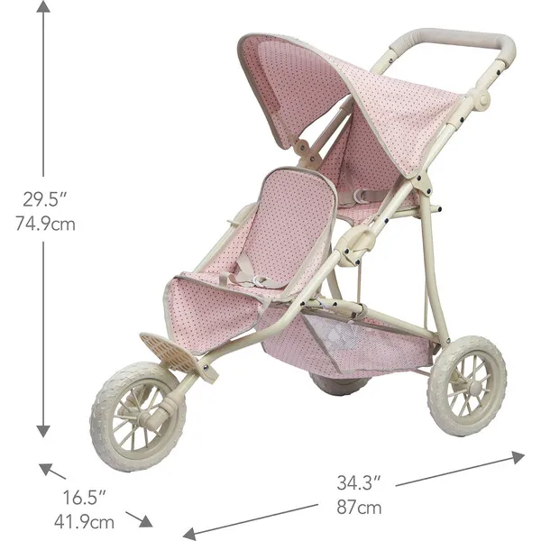 Olivia's Little World by Teamson Kids Olivia's Little World Two Doll Jogging-Style Stroller, Pink/Gray