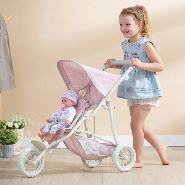 Olivia's Little World by Teamson Kids Olivia's Little World Two Doll Jogging-Style Stroller, Pink/Gray