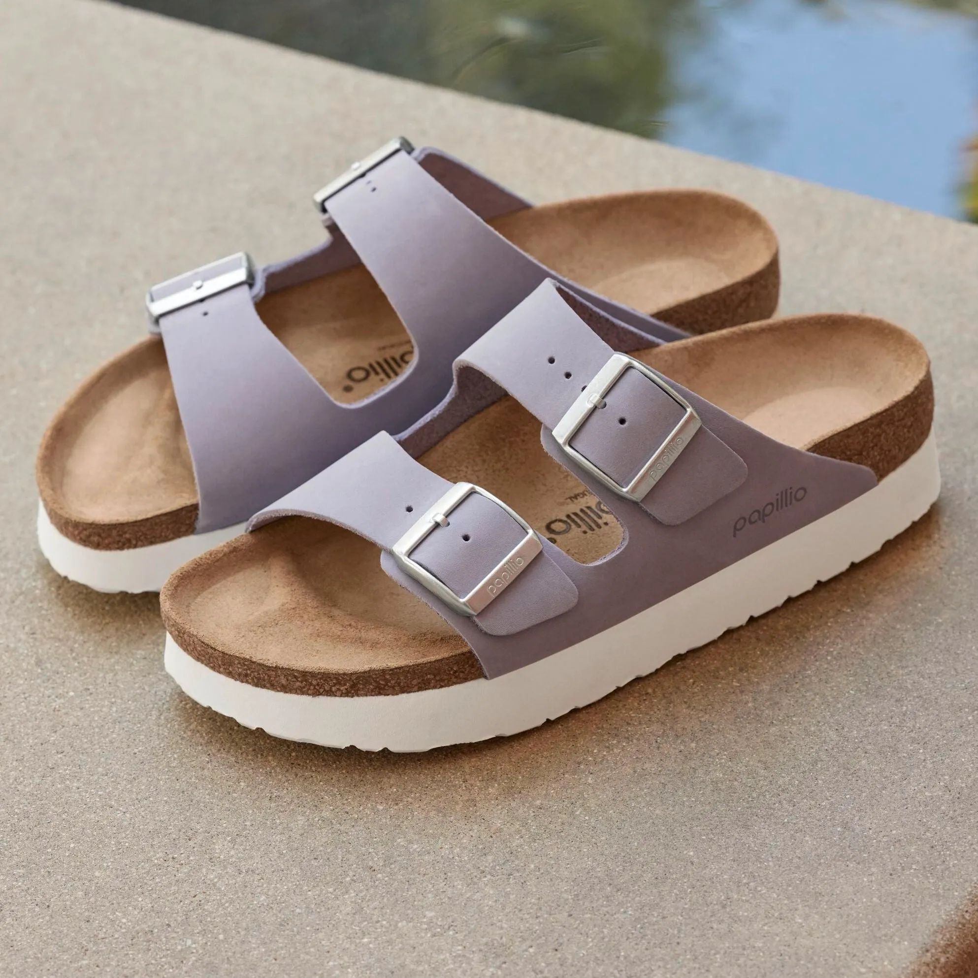 Papillio Arizona Platform purple fog nubuck by Birkenstock