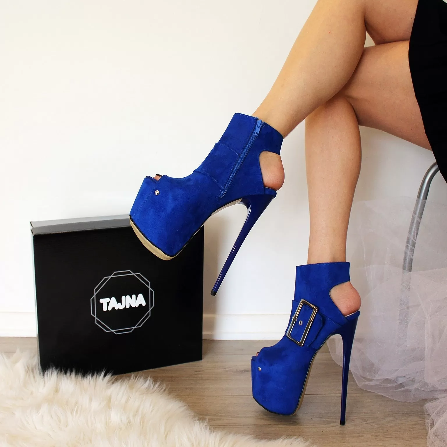 Parlament Blue High Heel Open Back Booties