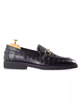 Penny Loafer Horsebit Buckle - Black Croco Leather (Crepe Sole)