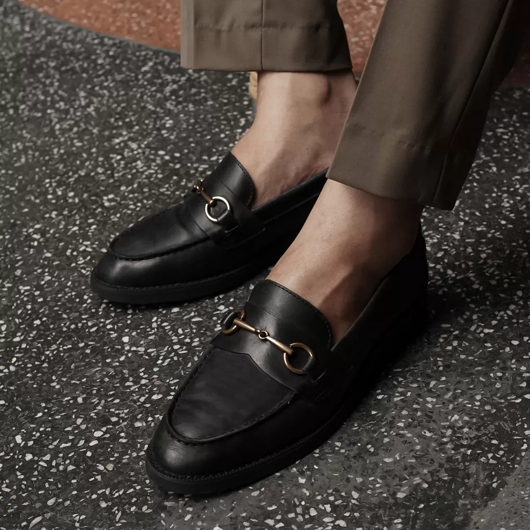 Penny Loafer Horsebit Buckle - Black Leather (Crepe Sole)