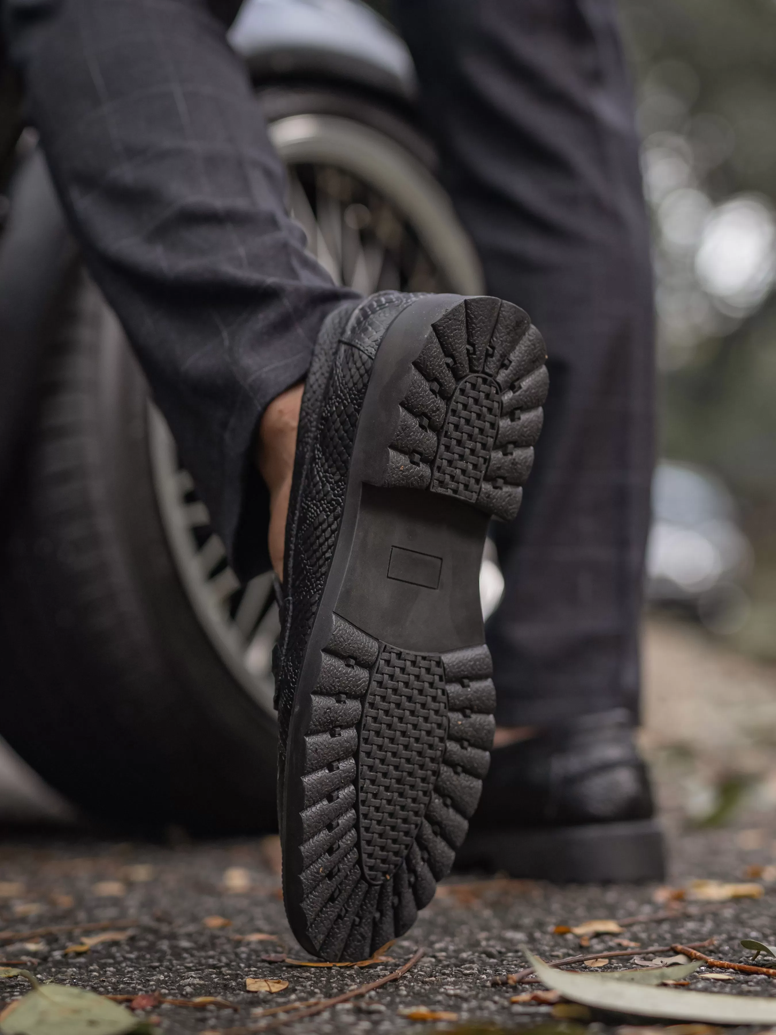 Penny Loafer Horsebit Buckle - Black Phyton Leather (Combat Sole)