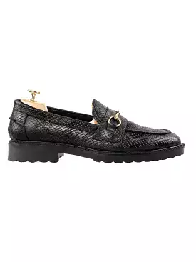 Penny Loafer Horsebit Buckle - Black Phyton Leather (Combat Sole)