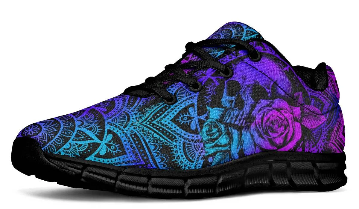 Purple And Blue Skull Rose Mandala Fitness Sneakers Shoes For Men Women