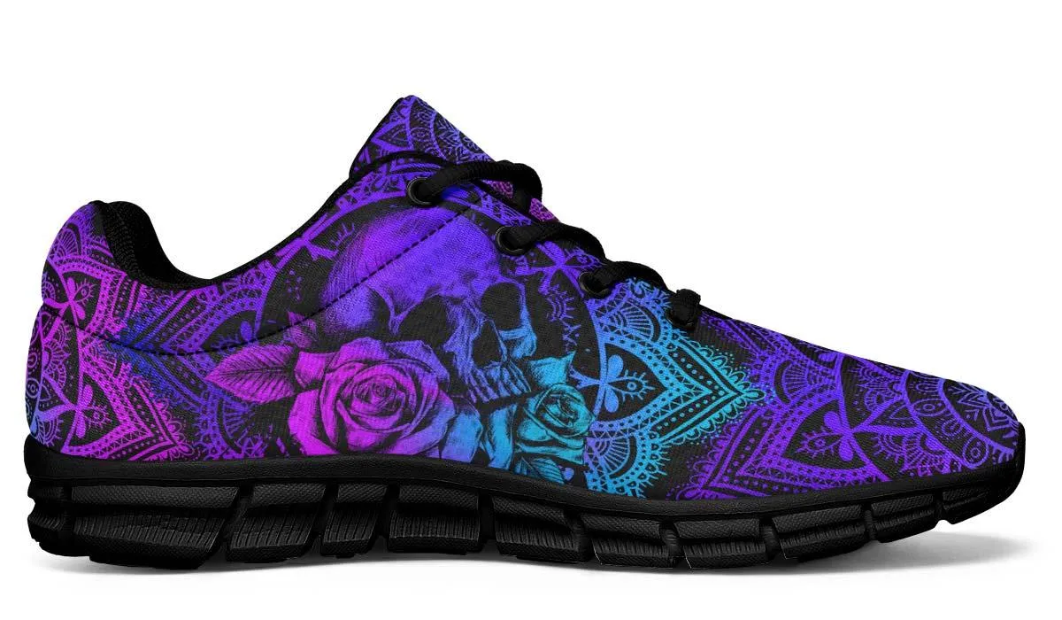 Purple And Blue Skull Rose Mandala Fitness Sneakers Shoes For Men Women