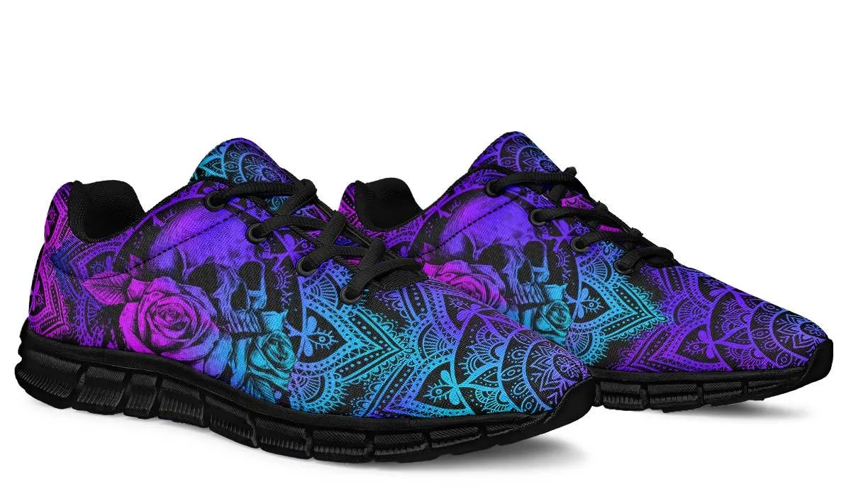 Purple And Blue Skull Rose Mandala Fitness Sneakers Shoes For Men Women