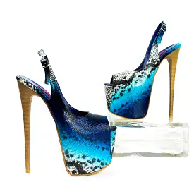 Snake Print Sling Back Blue High Heels