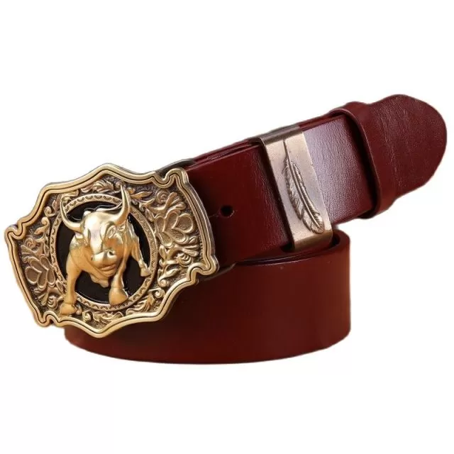 Solid brass buckle full grain cowhide 100% genuine leather designer belt men high quality luxury cowboy brown black camel real