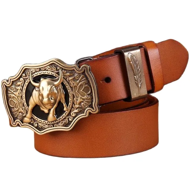 Solid brass buckle full grain cowhide 100% genuine leather designer belt men high quality luxury cowboy brown black camel real