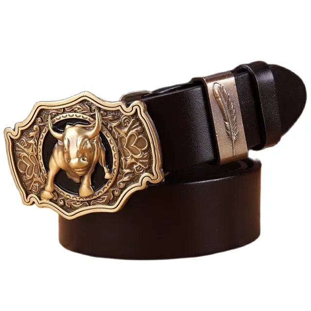 Solid brass buckle full grain cowhide 100% genuine leather designer belt men high quality luxury cowboy brown black camel real