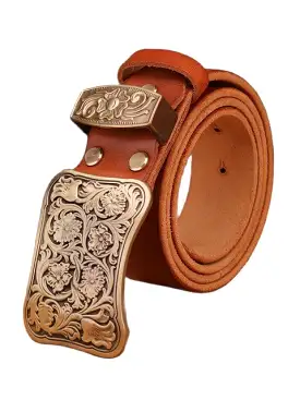 Solid brass flower buckle brown black mens belts luxury full grain cowhide genuine leather high quality vintage gold waist women