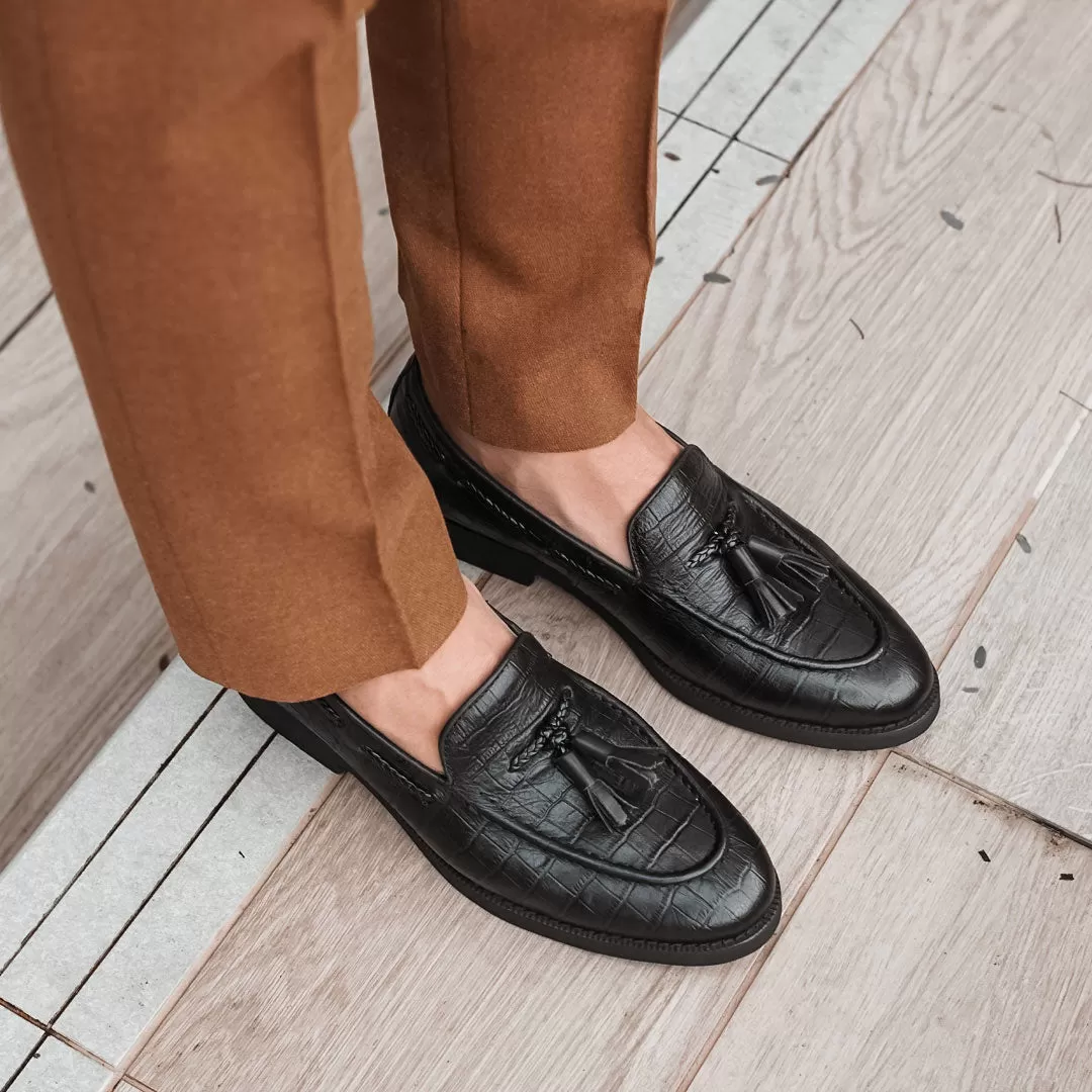 Tassel Loafer - Black Croco Leather (Crepe Sole)