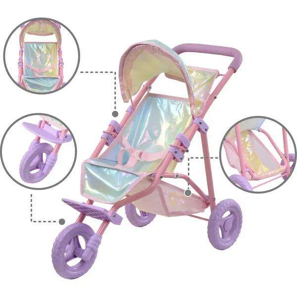 Teamson Kids Olivia's Little World Doll Jogging-Style Stroller, Pink/Gray