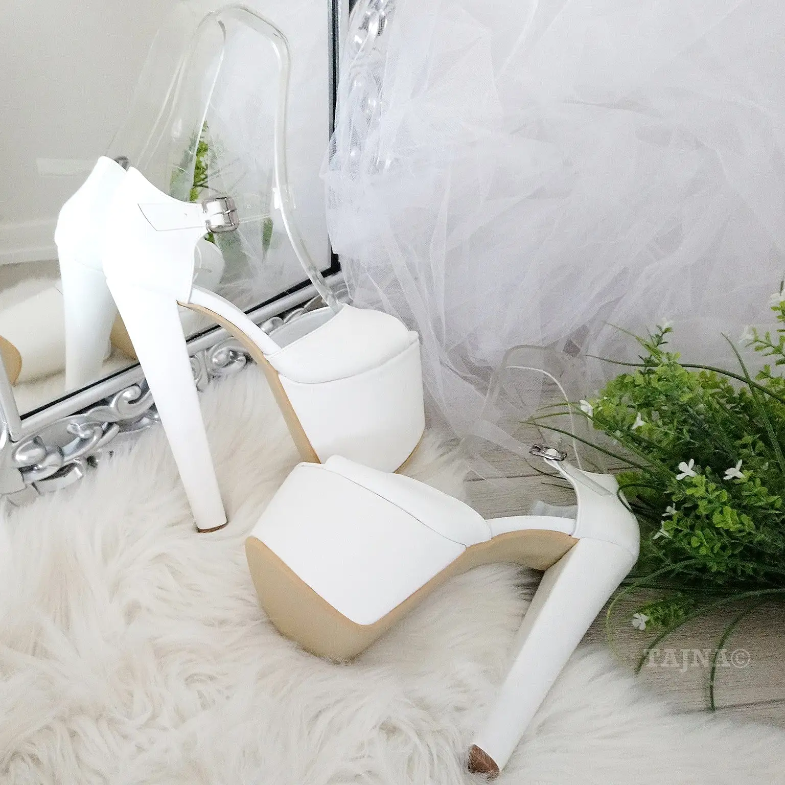 Transparent Strapped White Bridal Platforms