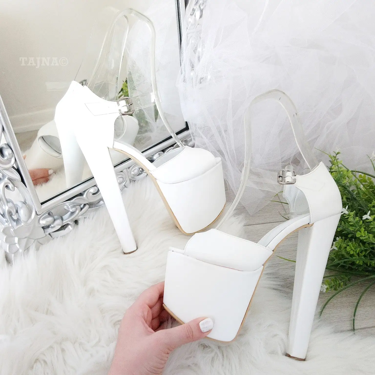 Transparent Strapped White Bridal Platforms