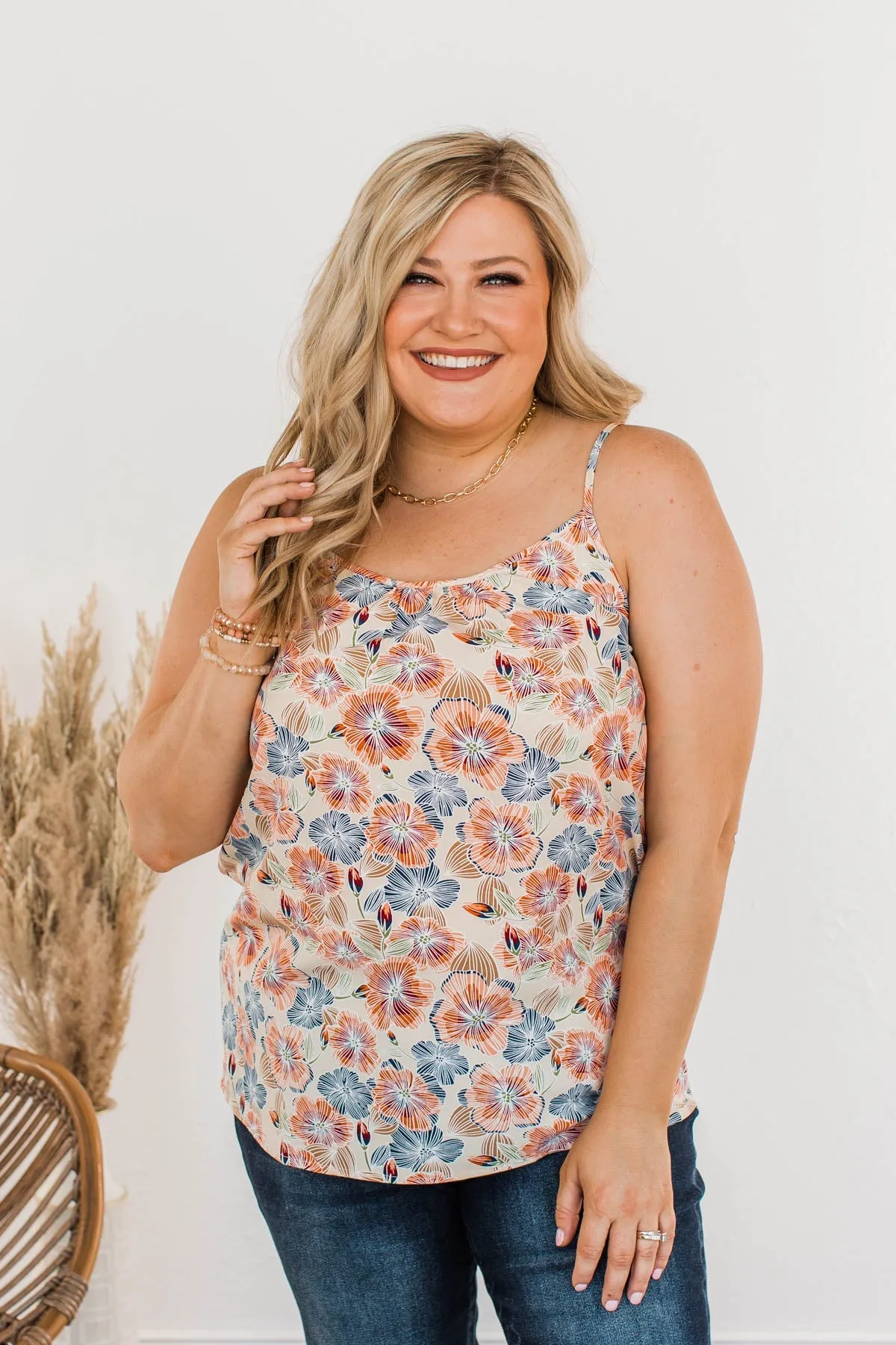 Tropical Sunset Floral Tank Top- Cream