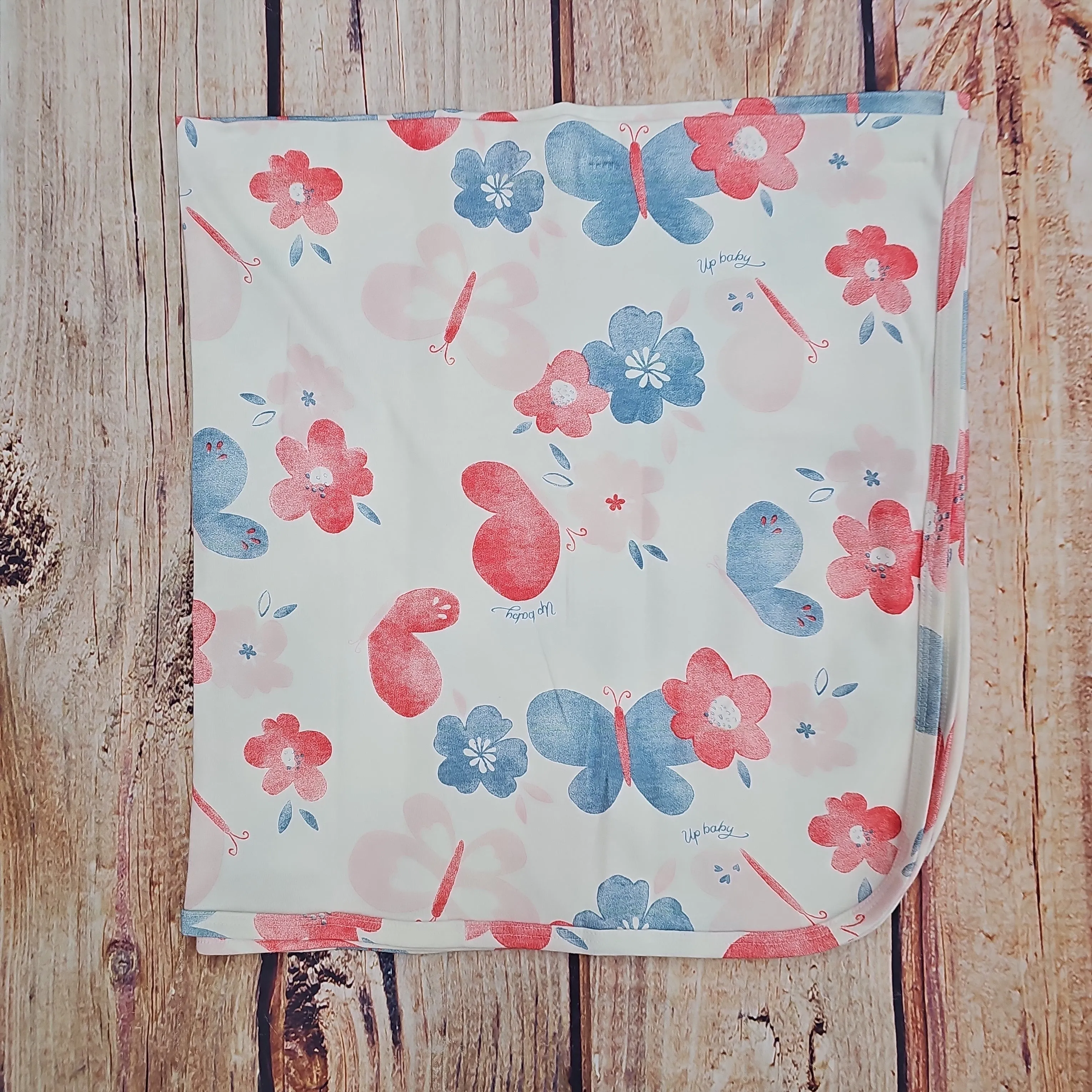 UP BABY CREAM FLORAL AND BUTTERFLY BLANKET