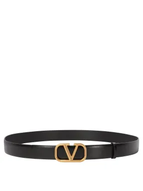 VALENTINO GARAVANI Signature V-Logo Luxury Belt with Antiqued Gold Buckle, 3 cm