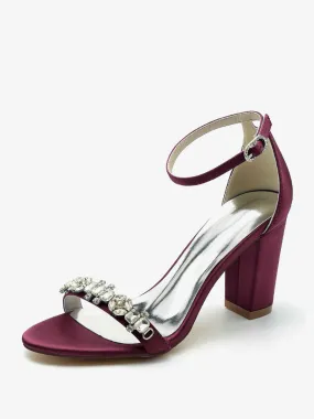 Wedding Shoes Satin Burgundy Rhinestones Open Toe Wedding Sandals