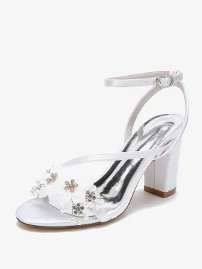 Wedding Shoes Satin White Metal Details Open Toe Wedding Sandals